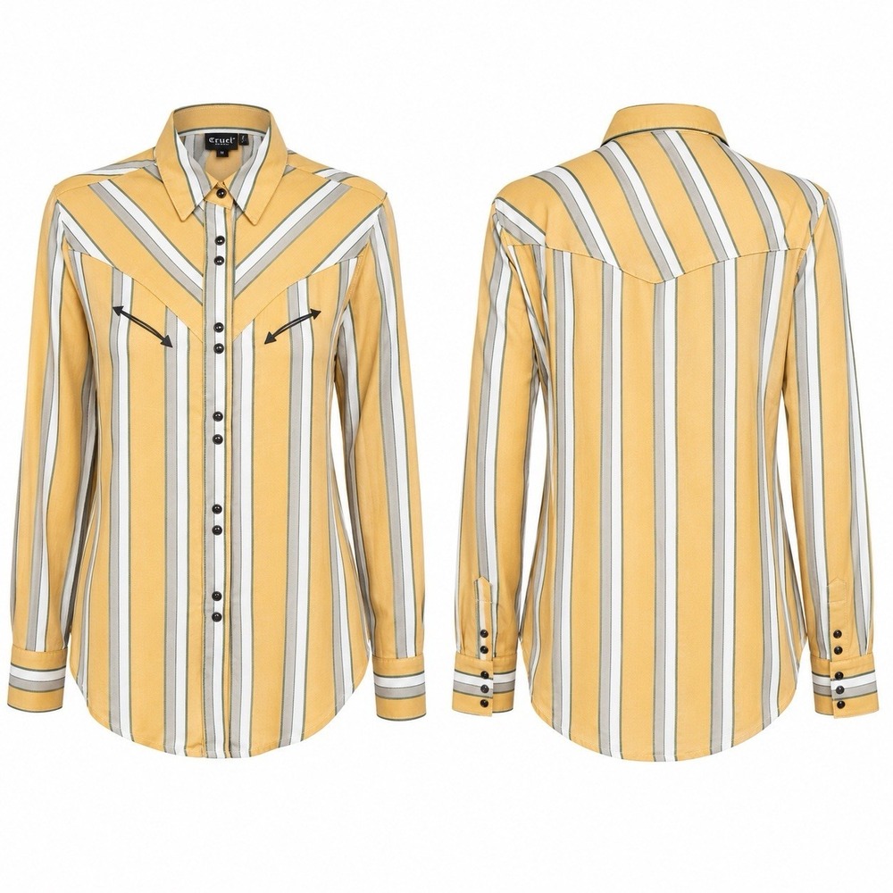 Cruel Denim Women’s M Yellow Stripe Rayon Western Snap Shirt NWT CTW7466002